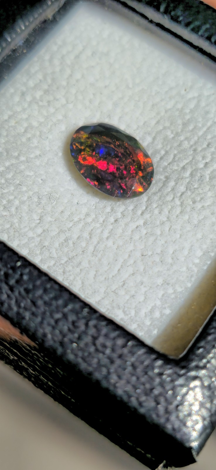 2.15ct Natural Solid Black Opal Faceted Oval Red Fire Multicolour Gemstone ✨️