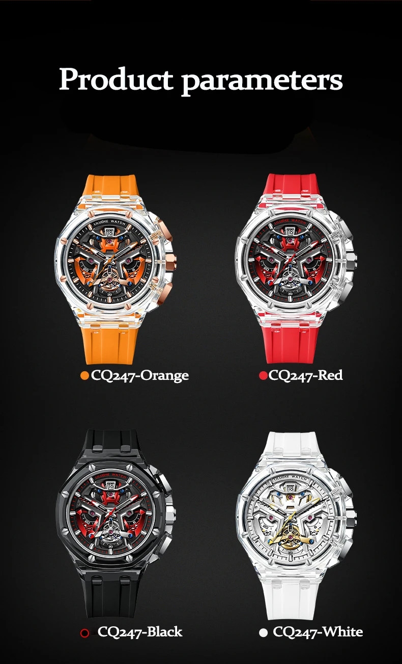 Men’s Transparent Case Watch Night Glow Fashion Sports Waterproof Casual