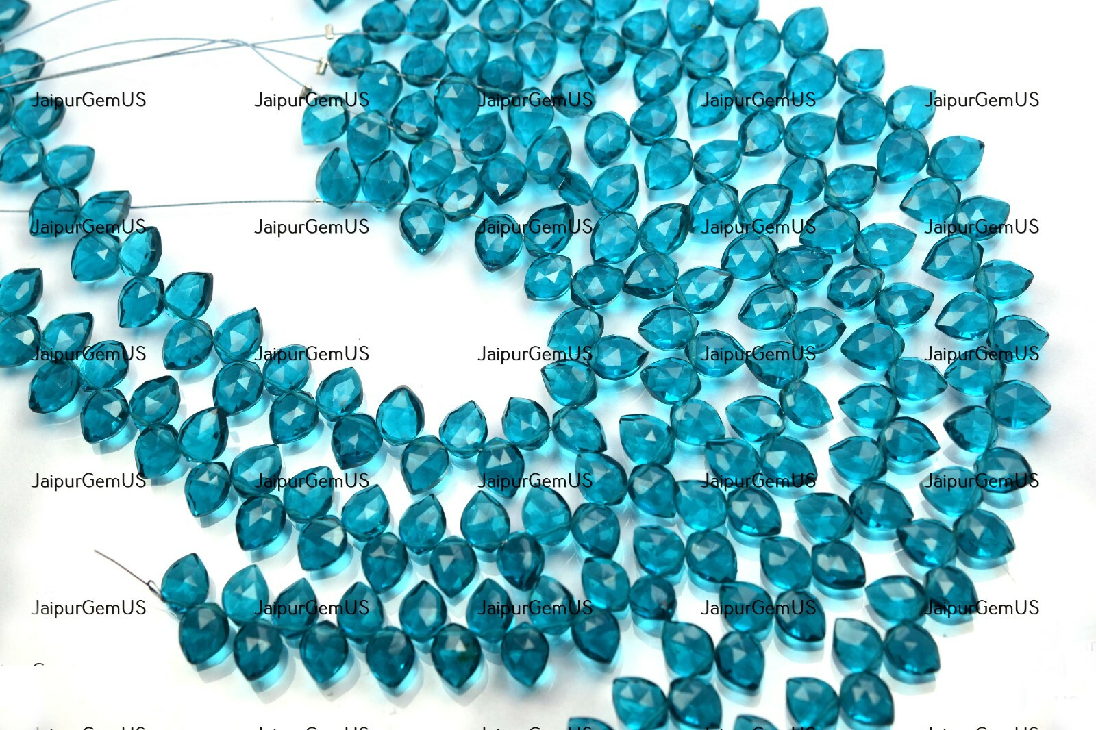 7 Inches Strand, Peacock Blue Quartz Faceted Fancy Pear Shape Size-8.00mm Approx
