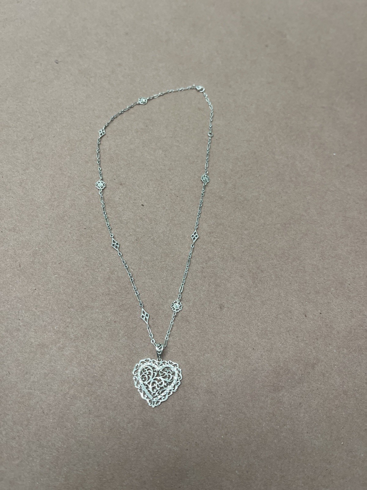Vintage Signed BOLIVIA FILIGREE Heart PENDANT on GORGEOUS STERLING SILVER CHAIN