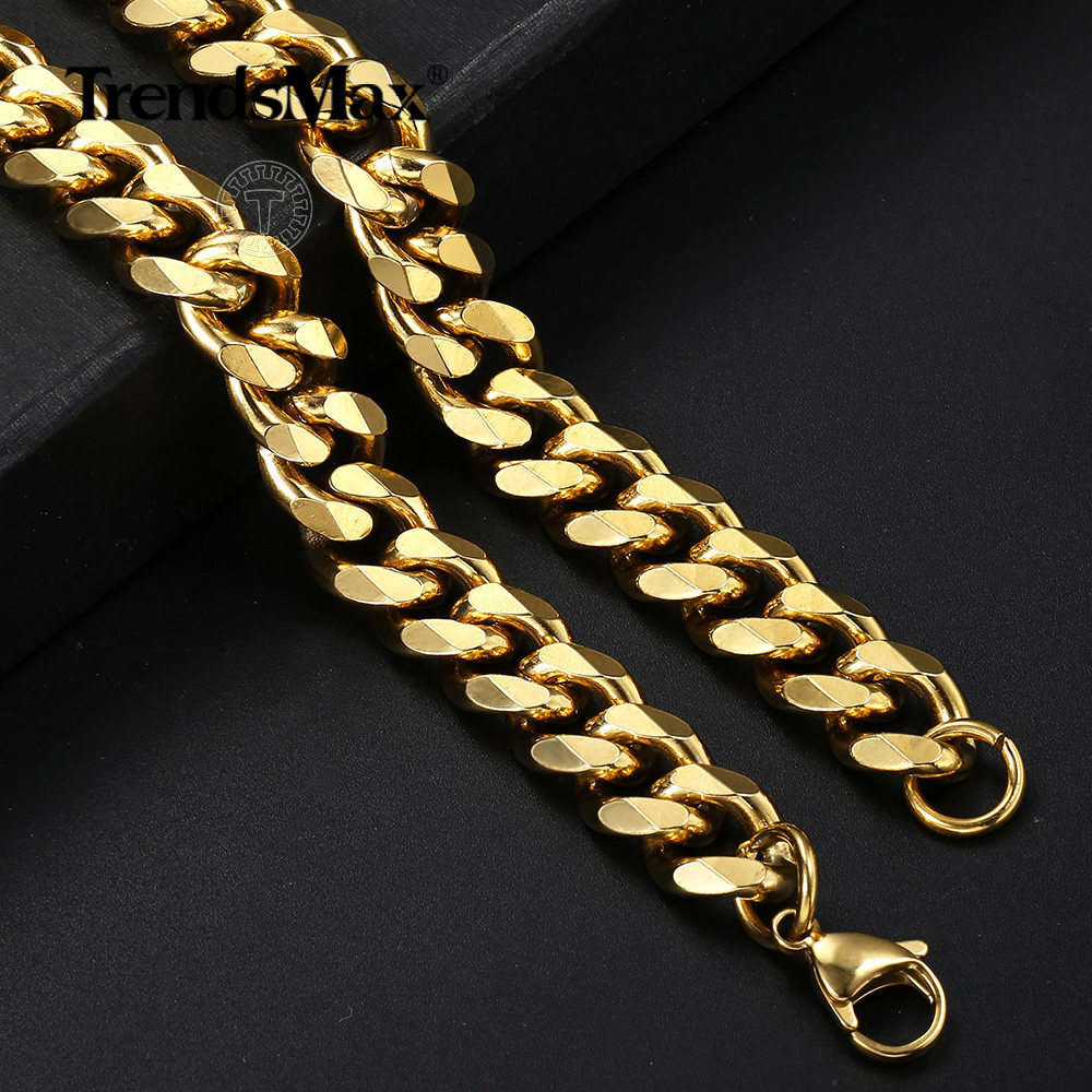 10mm Heavy MENS Chain Yellow Gold Filled Flat Curb Cuban Link Necklace 18-26″