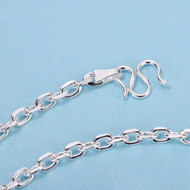 990 Pure Silver Necklace Handmade Silver Cuboid Cable Link Chain 2.5mm/3mm/5mm