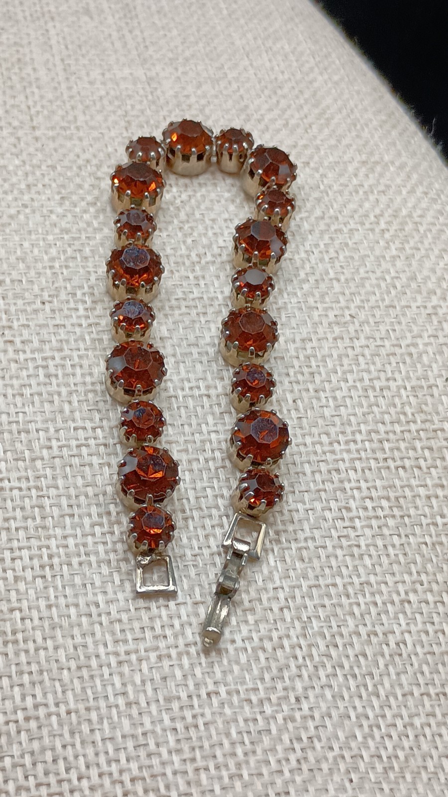 Vintage Rhinestone Tennis Bracelet Orange Brown Stone Sparkly 7.25″