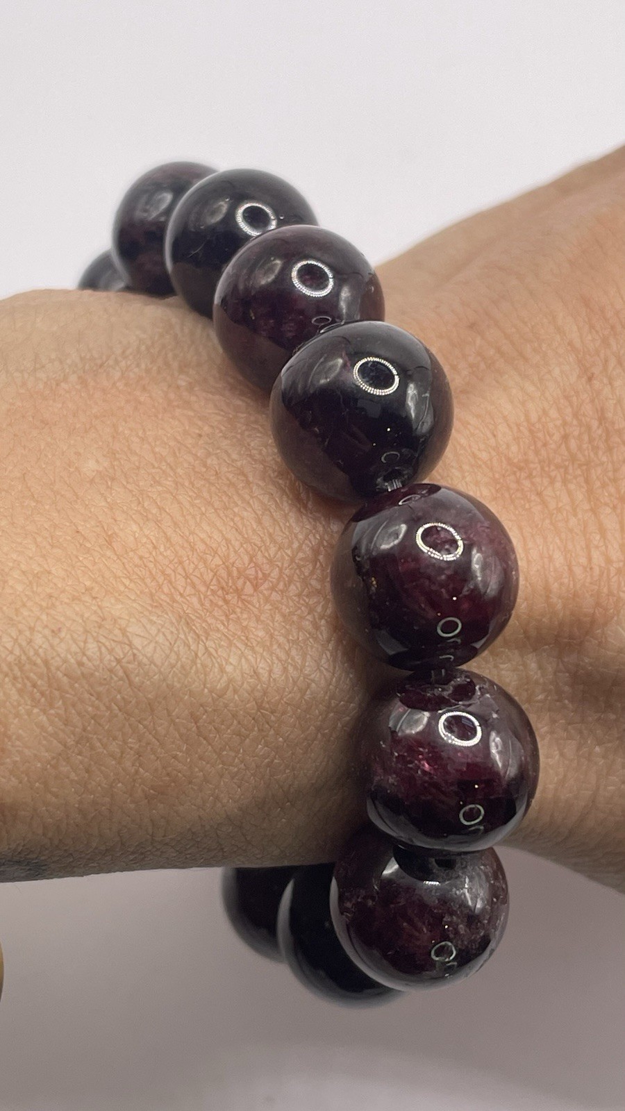 Garnet Round Stone Ball Bead Stretch Bracelet, Almandine Garnet Bracelet
