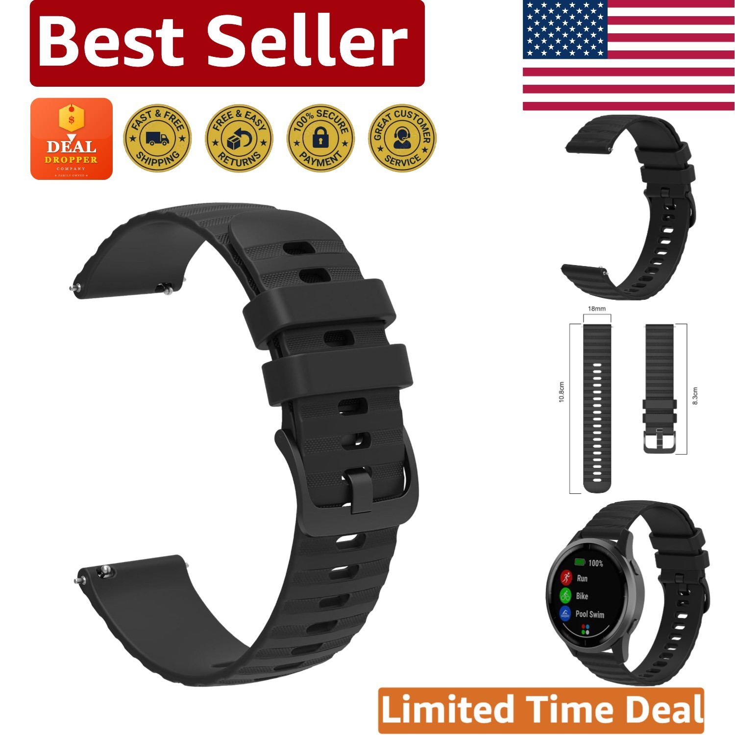 Comfortable Silicone Sport Bands for Smartwatches – Quick Release, All Sizes