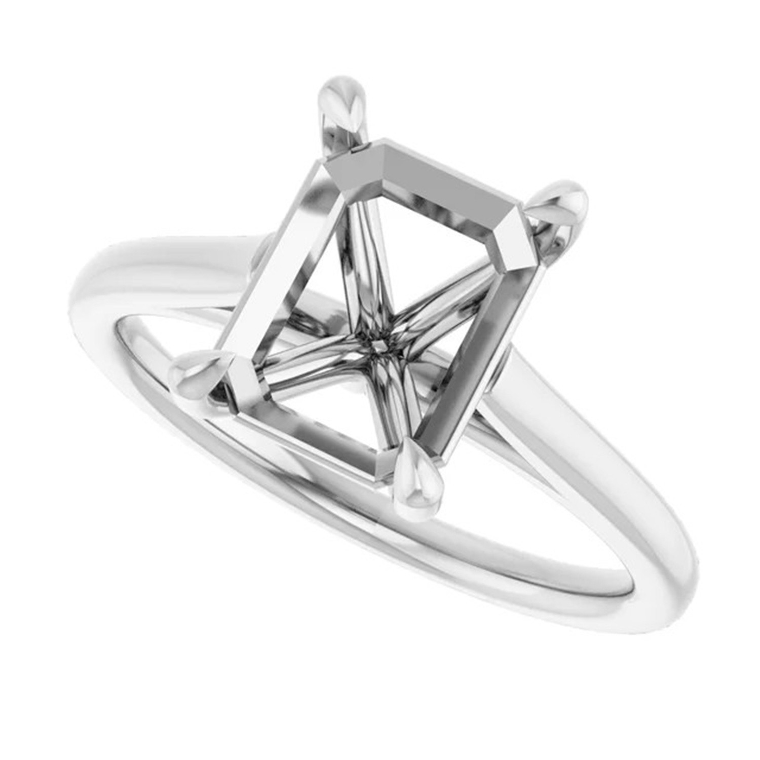 Emerald Cut Ring Mounting 14K White Gold Solitaire Claw Prong Cathedral Setting