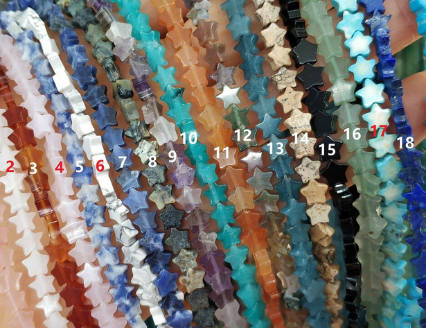 TINY! 4mm STAR SHAPE Beads 16″ Strand – 5 Strands of Assorted Natural Gemstones