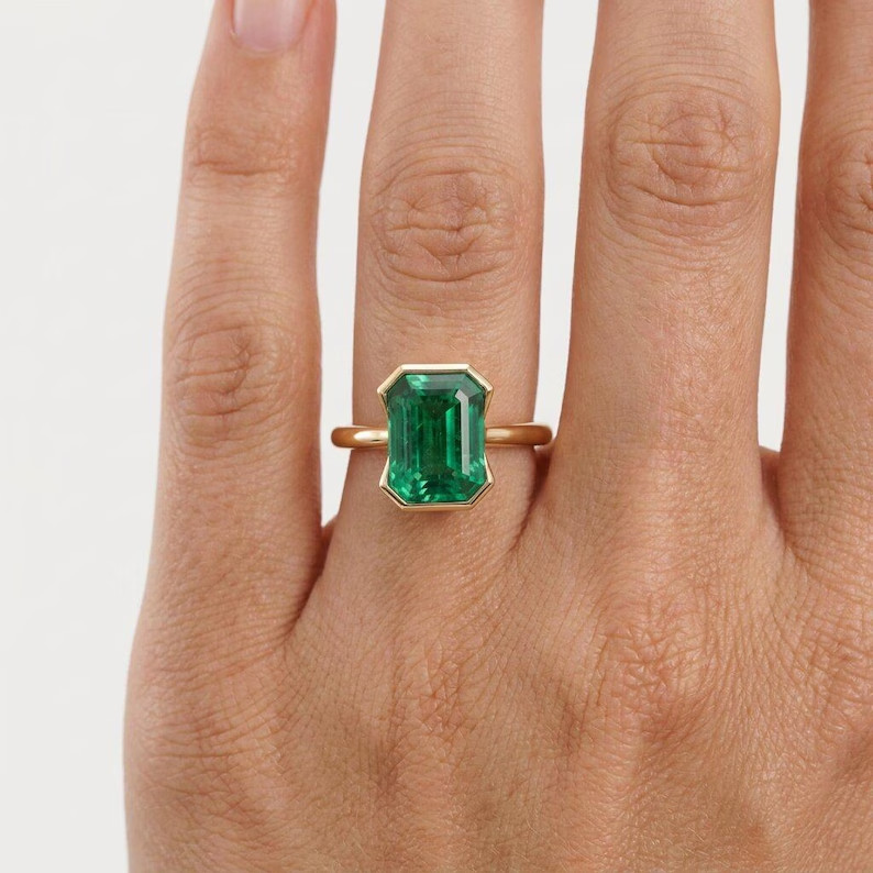 Lab Created Green Emerald Ring, Base Metal: Brass Finish: Gold Plated