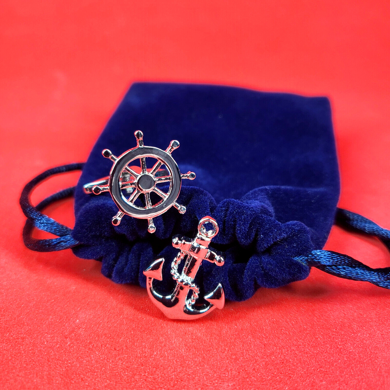 Nautical Anchor & Ship Wheel Cufflinks – Timeless Gift for Mens Formal Wear