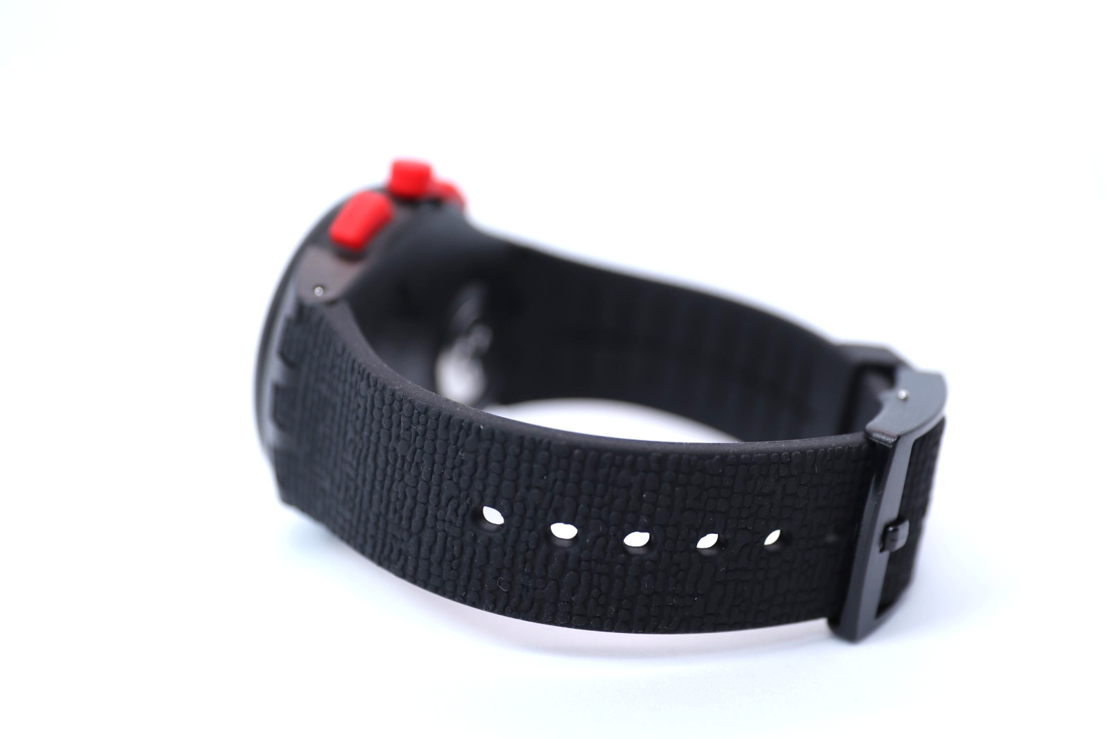 Swiss Swatch Originals STAND HALL Black Chrono Silicone Date Watch 42mm SUSB411