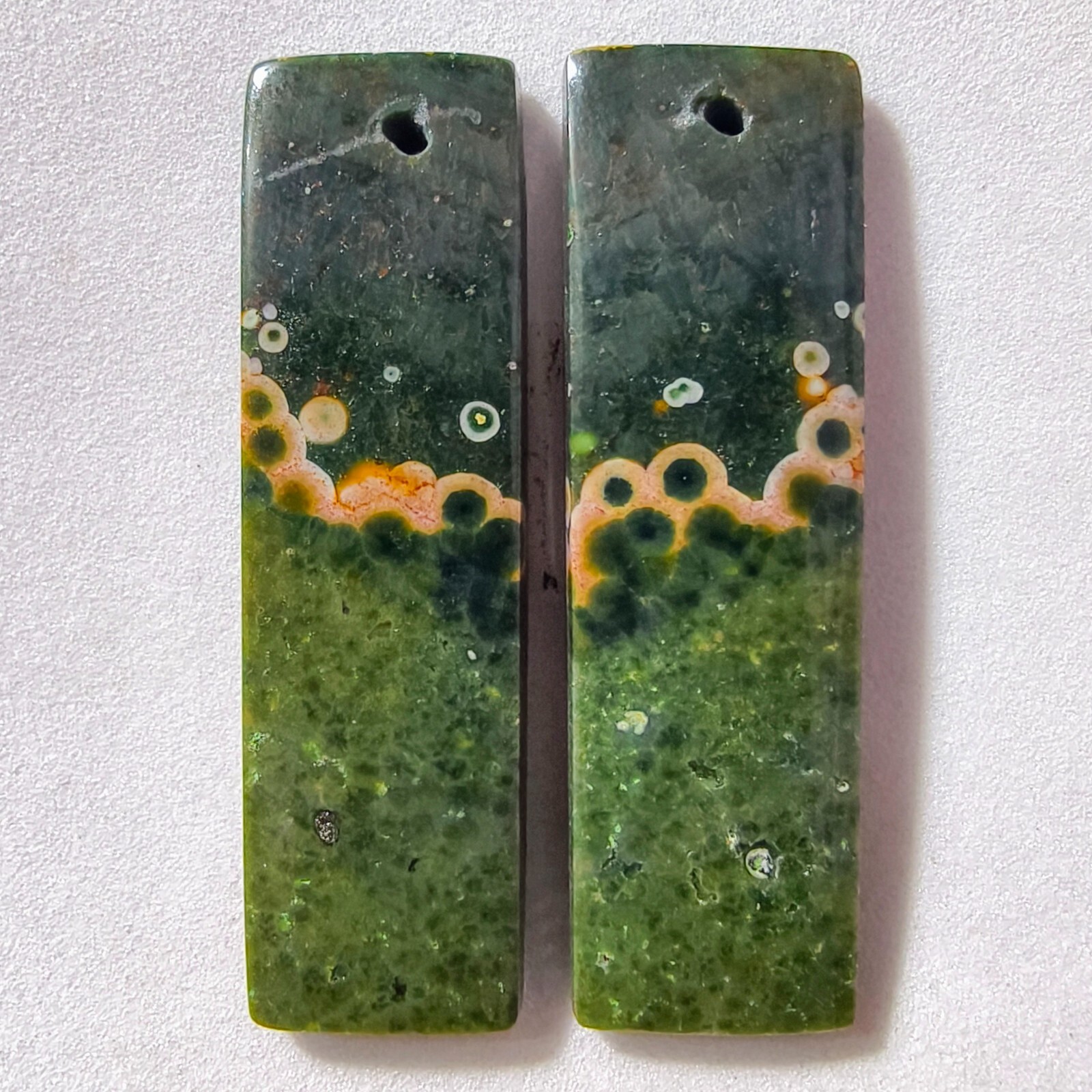 45 Cts Natural Ocean Jasper Drilled Match Pair Cabochon Gemstone 41.2 X 12.9 MM