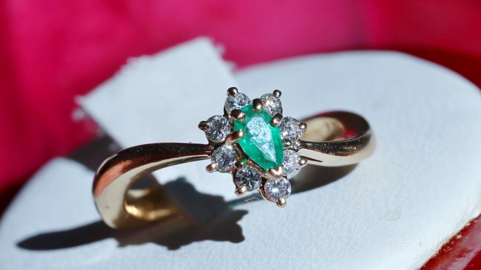 14k yellow gold 0.27ct natural diamond sz 4.5 ring emerald vintage treated 2.99g