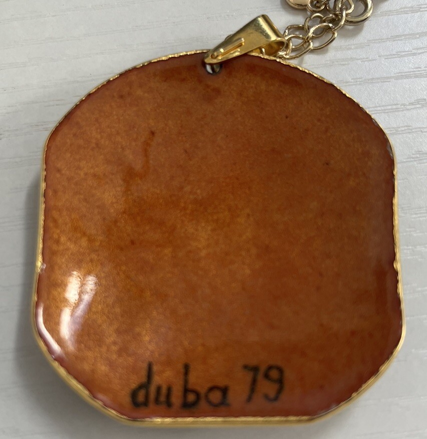 Enamel And Metal Necklace Pendant – Hand Painted “Duba 79” Cloisonné