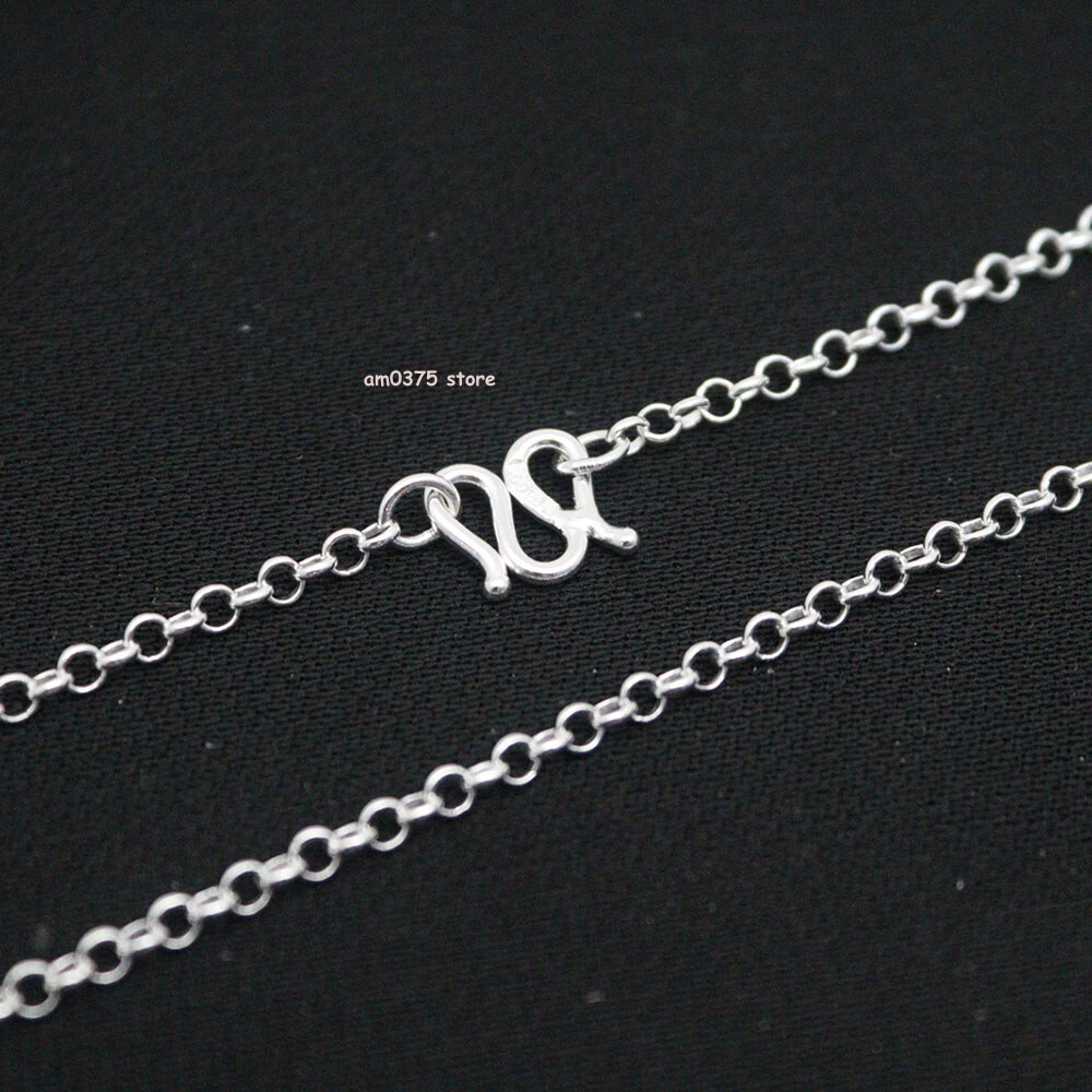 Pure 999 Fine Silver Necklace Women Man 3mm Circle Rolo Chain Link 16inch /5-6g