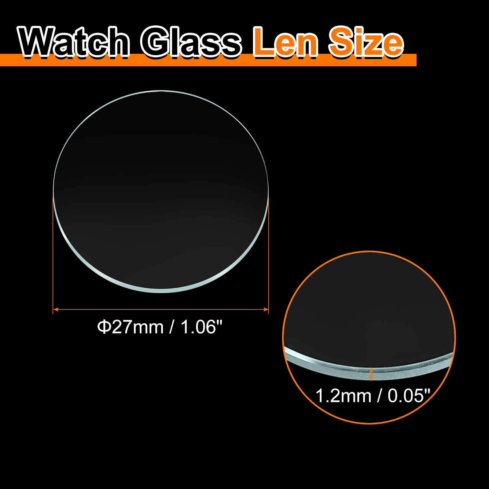 6pcs Watch Glass Lens 27mm Mineral Glass Round Clear Len for Watchmaker Repair