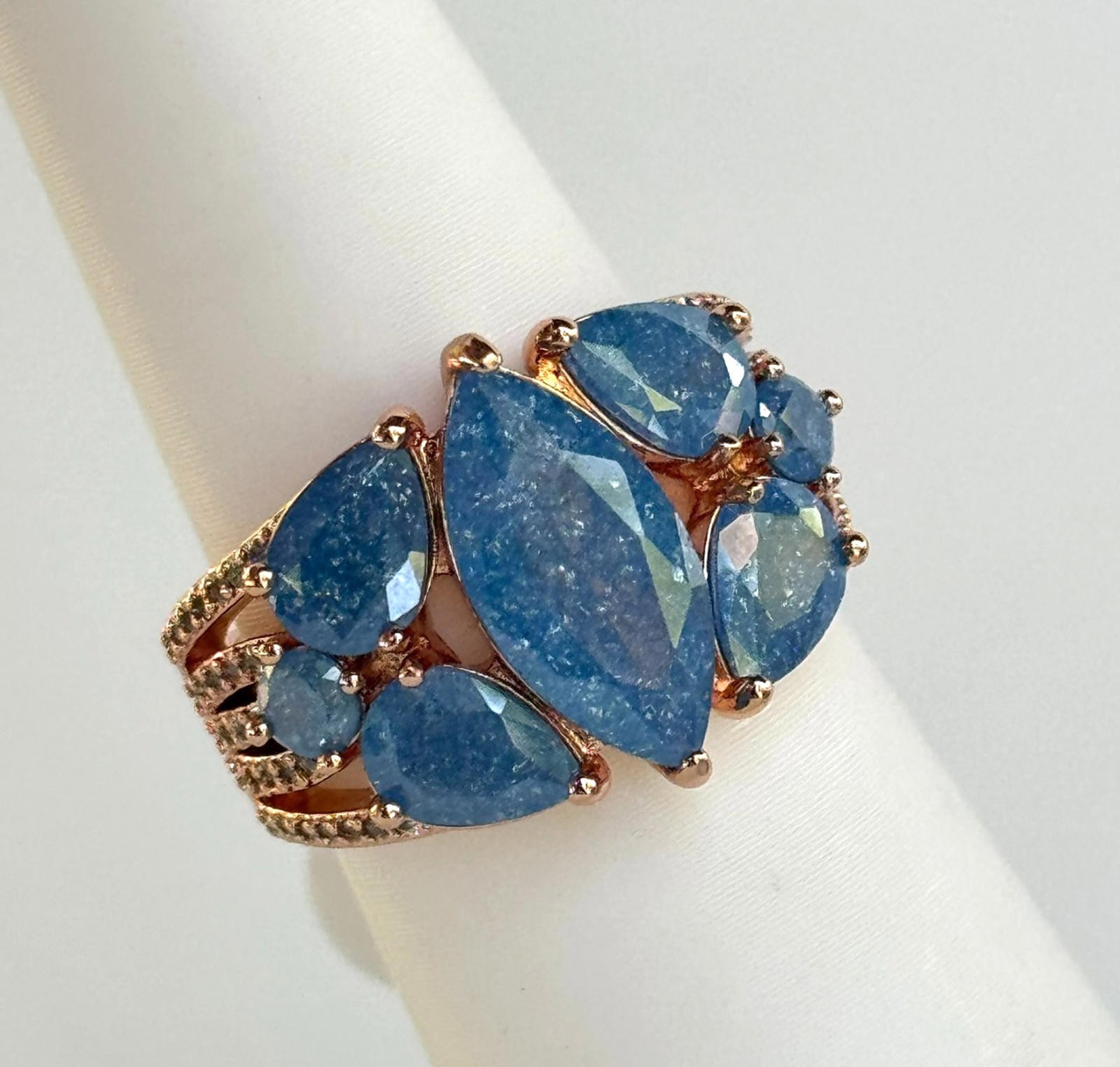 Bomb Party Ring Sz 7 “Harmonic Bliss” Aqua Blue Ice Crystal on Rose Gold RG61054