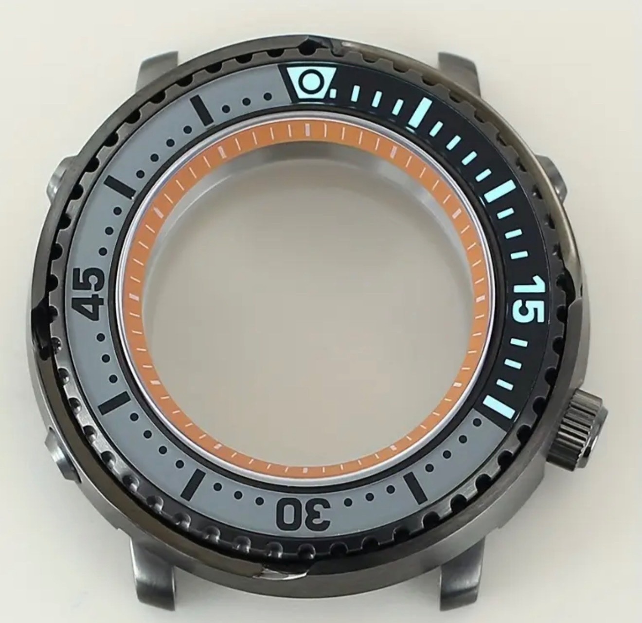 43.3mm Stainless Steel Sapphire Tuna Watch Case Desert Safari Gray Orange NH34
