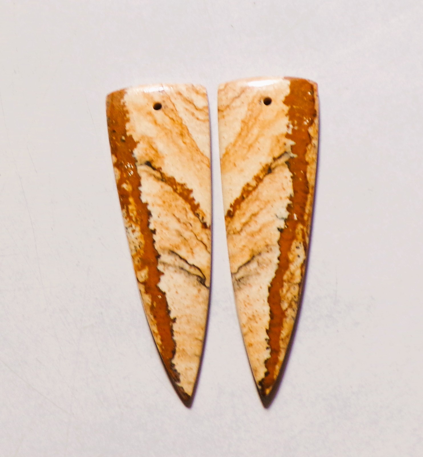 36.55 Cts Natural Picture Jasper Drilled Cabochon Match Pair Gemstone 45X15MM 04