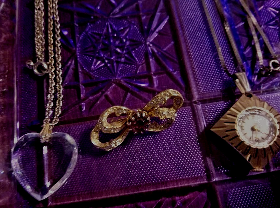 mid century pendant necklace destash faux amethyst watch heart 1940s to 60s