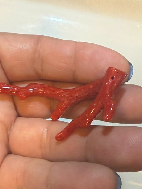 Vintage Style Coral Red Branch 5.59 grams Not dyed, authentic, drilled, CL20