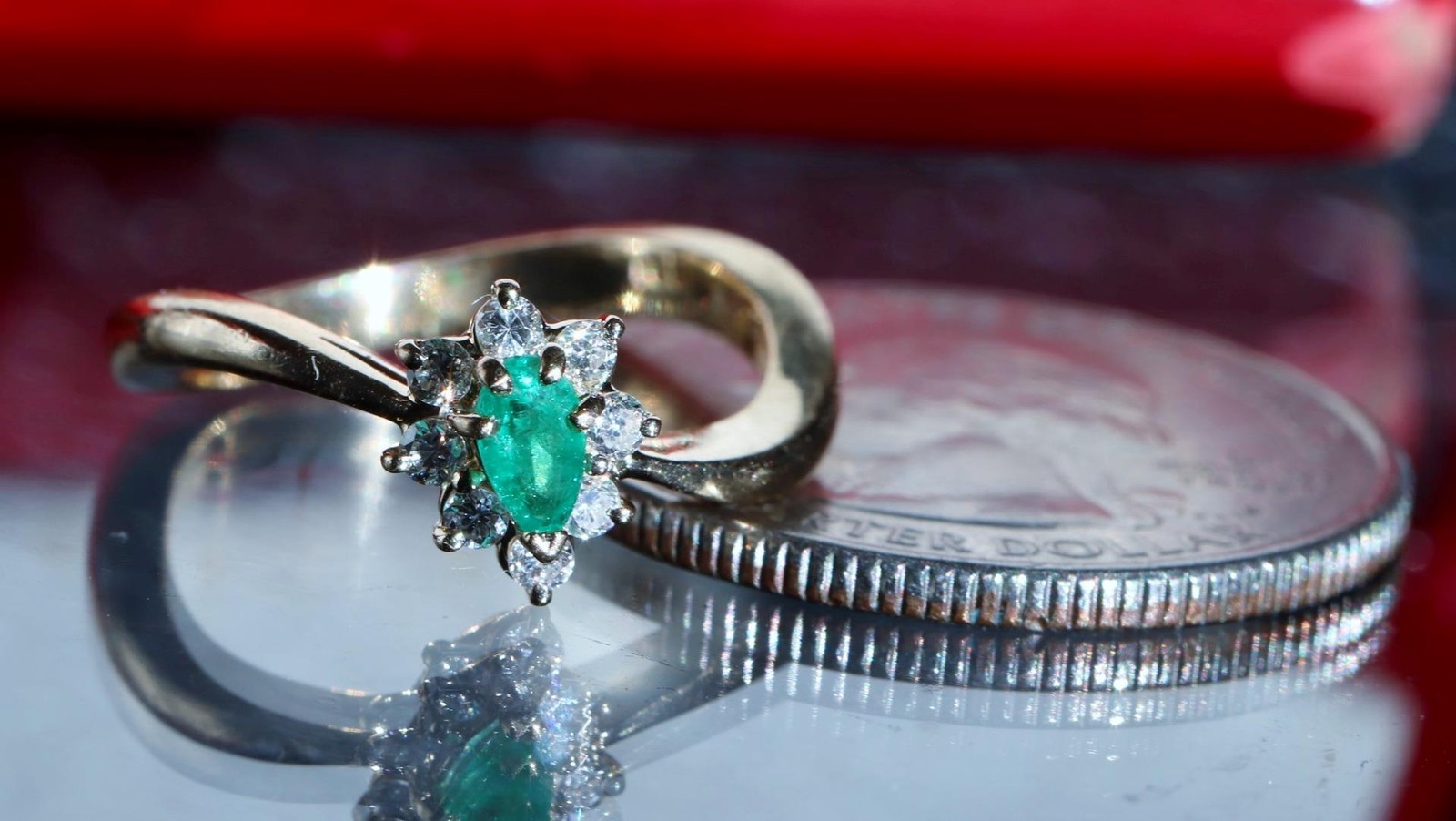 14k yellow gold 0.27ct natural diamond sz 4.5 ring emerald vintage treated 2.99g