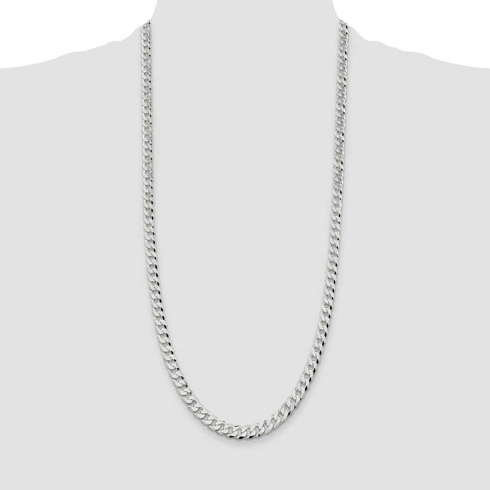 Sterling Silver 7mm Beveled Curb Chain Necklace 30″