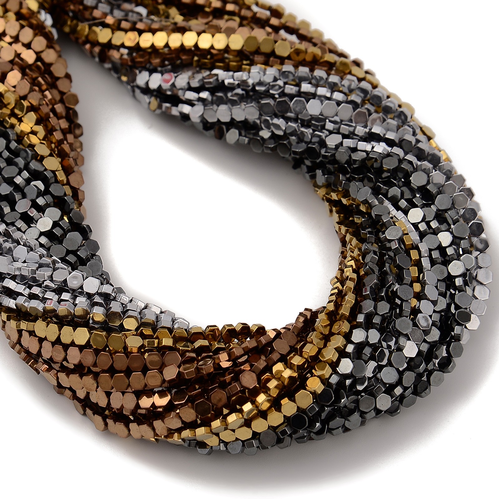Gray/Gold/Silver/Copper Color Hematite Hexagon Beads Size 3mm 15.5” Strand