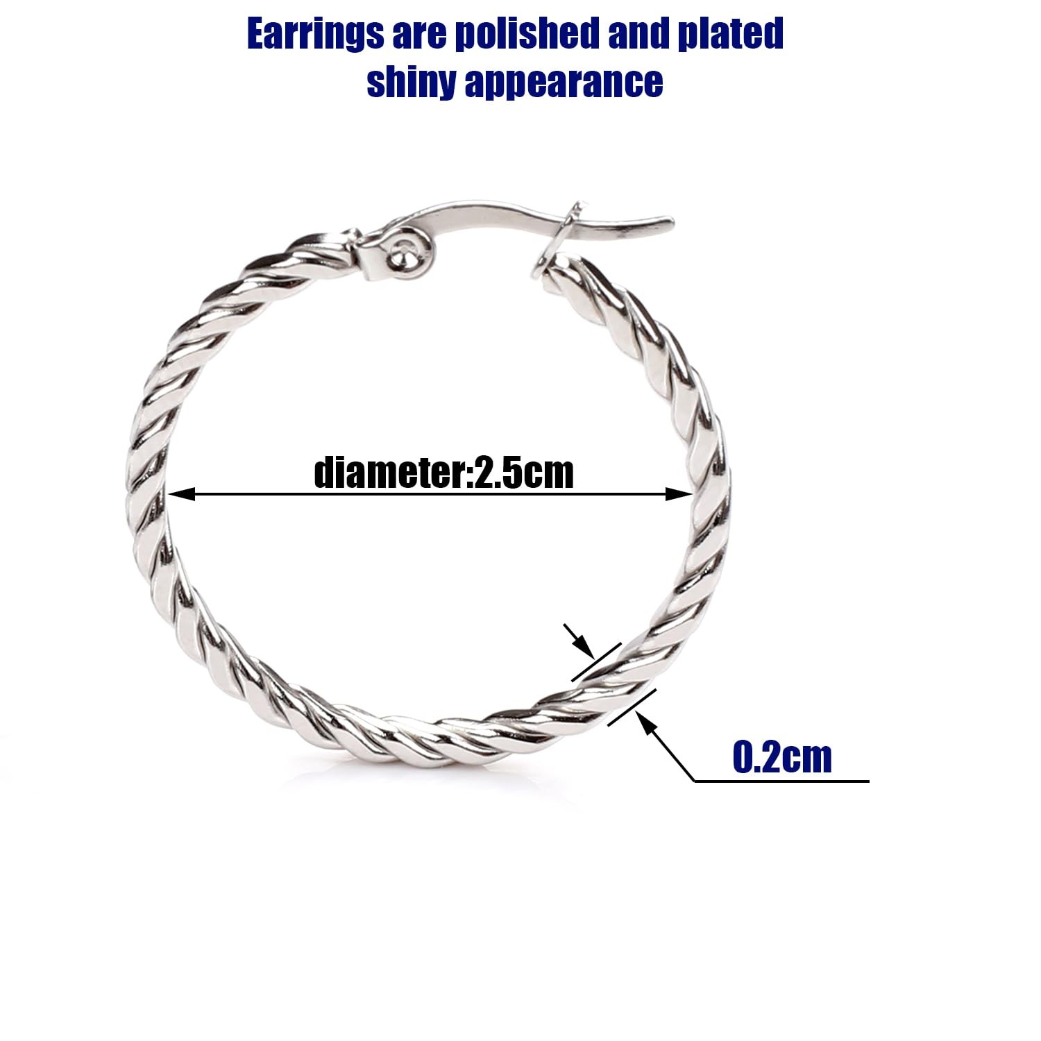 Earring for Women Cable Hoop Light-Weight Twisted 25 millimeters, silver