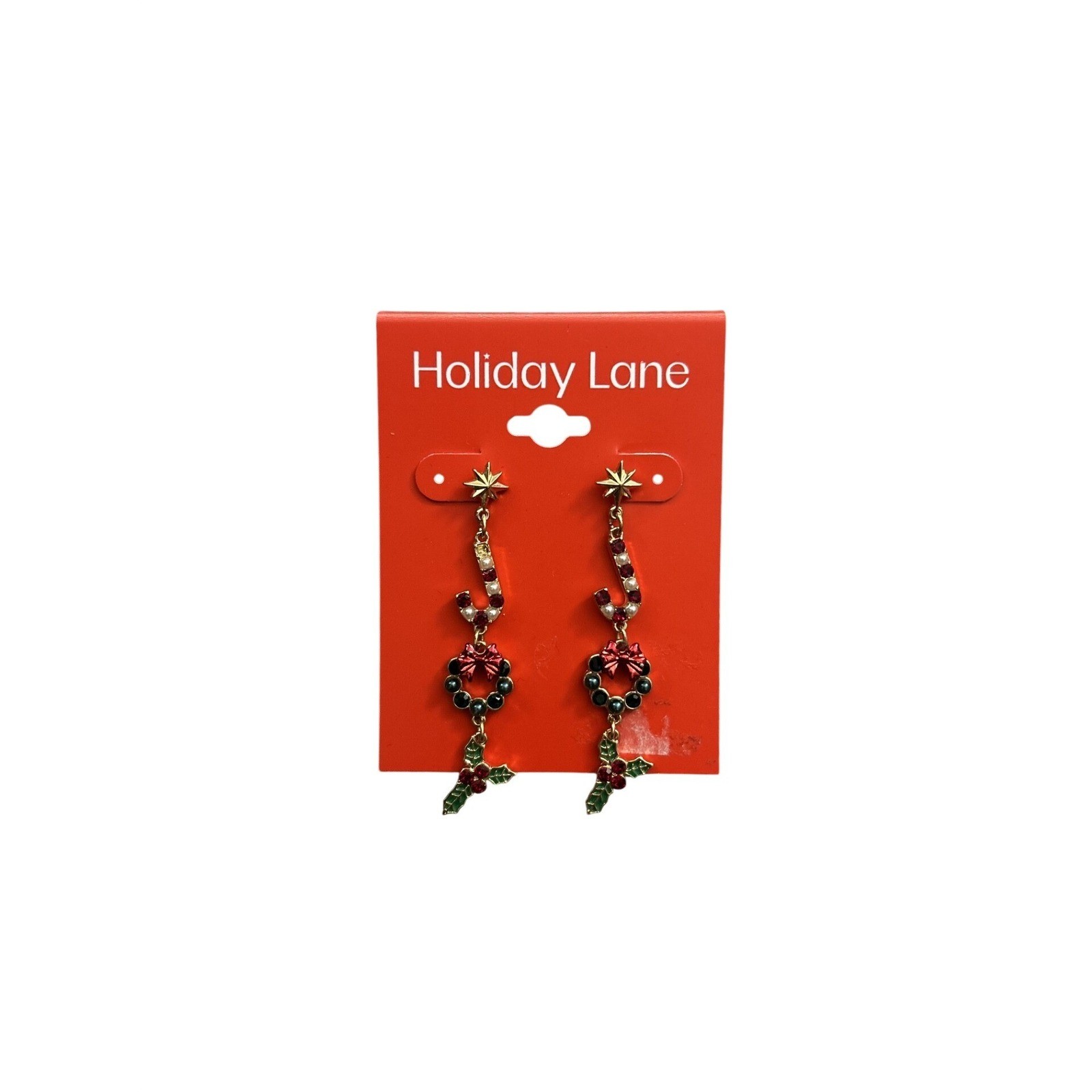 Holiday Lane Drop Earrings Womens OS Red Green NEW Christmas Candy Cane Wreath
