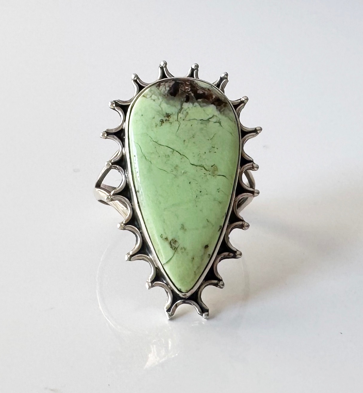 Sterling Silver & Lemon Chrysoprase or Turquoise Ring Size 11;A866