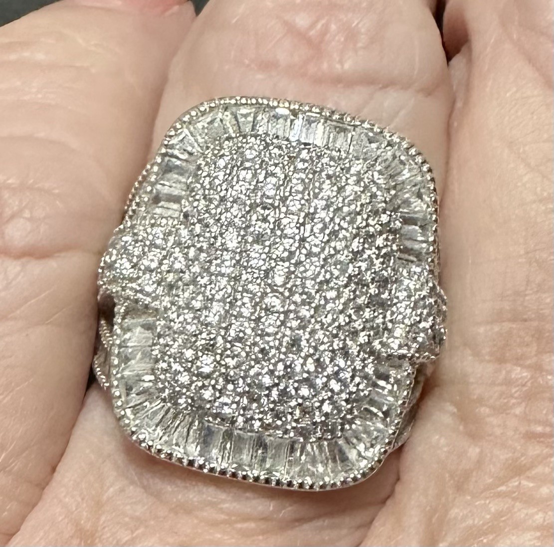 FZN Fuzion Creations 925 Sterling Silver CZ PaveBaguette Halo Cocktail Ring 5.25