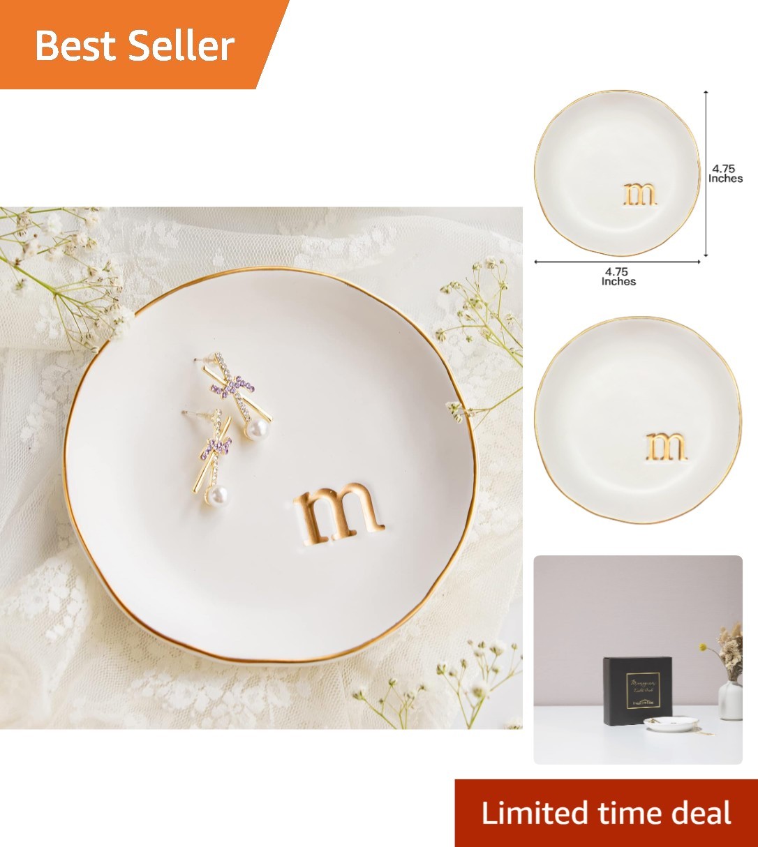 4.75” Embossed Jewelry Tray with Gift Box – Stylish Organizer for Women