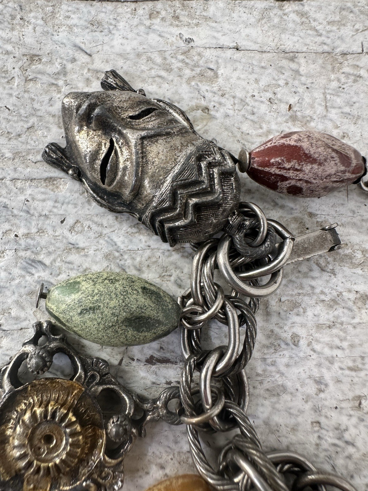 Vintage 60s Asian Inspired Face Charm Bracelet