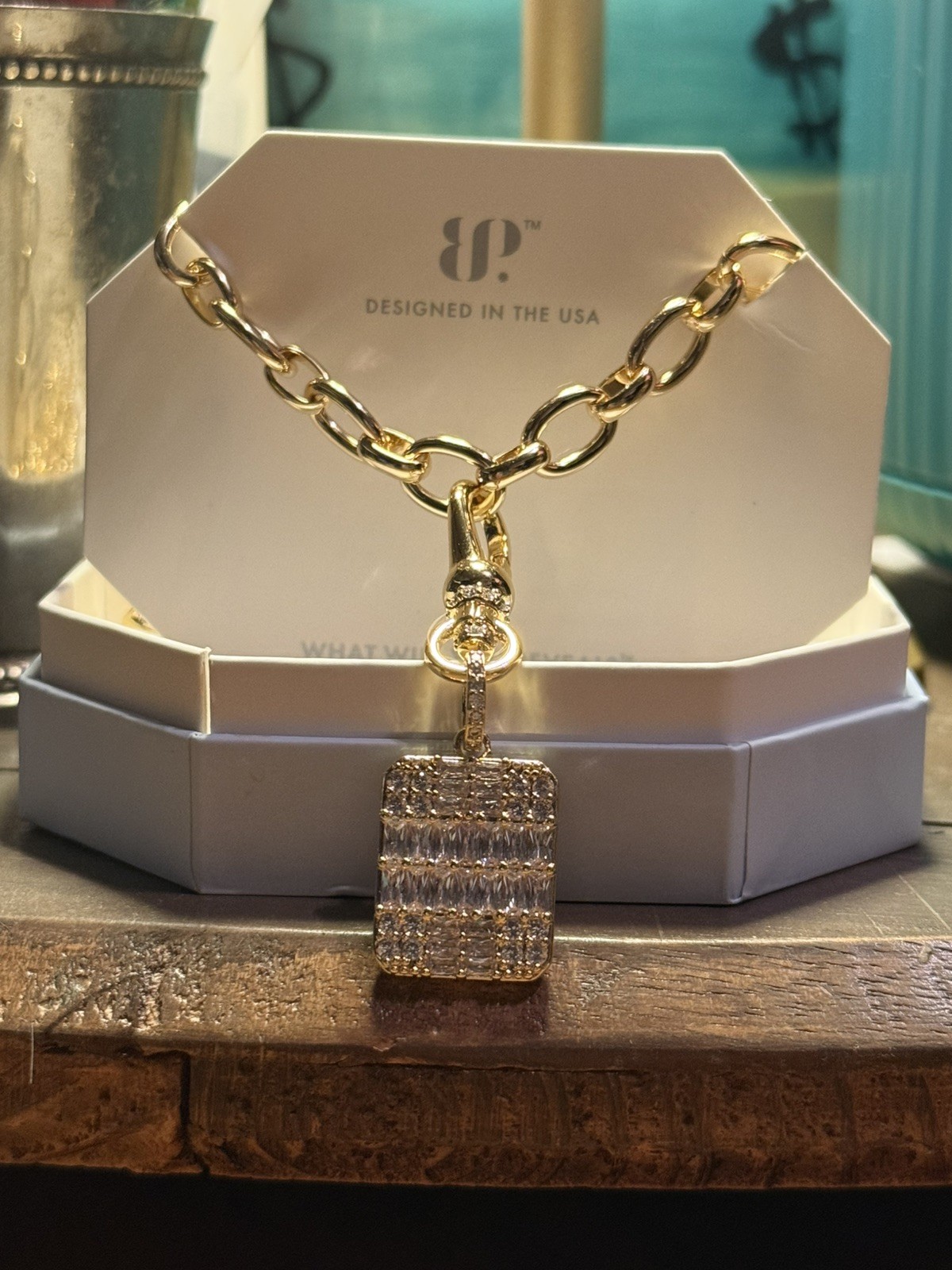 Bomb Party OG Necklace “Be Anything But Basic” NK28221 Diamond CZ Gold Plating