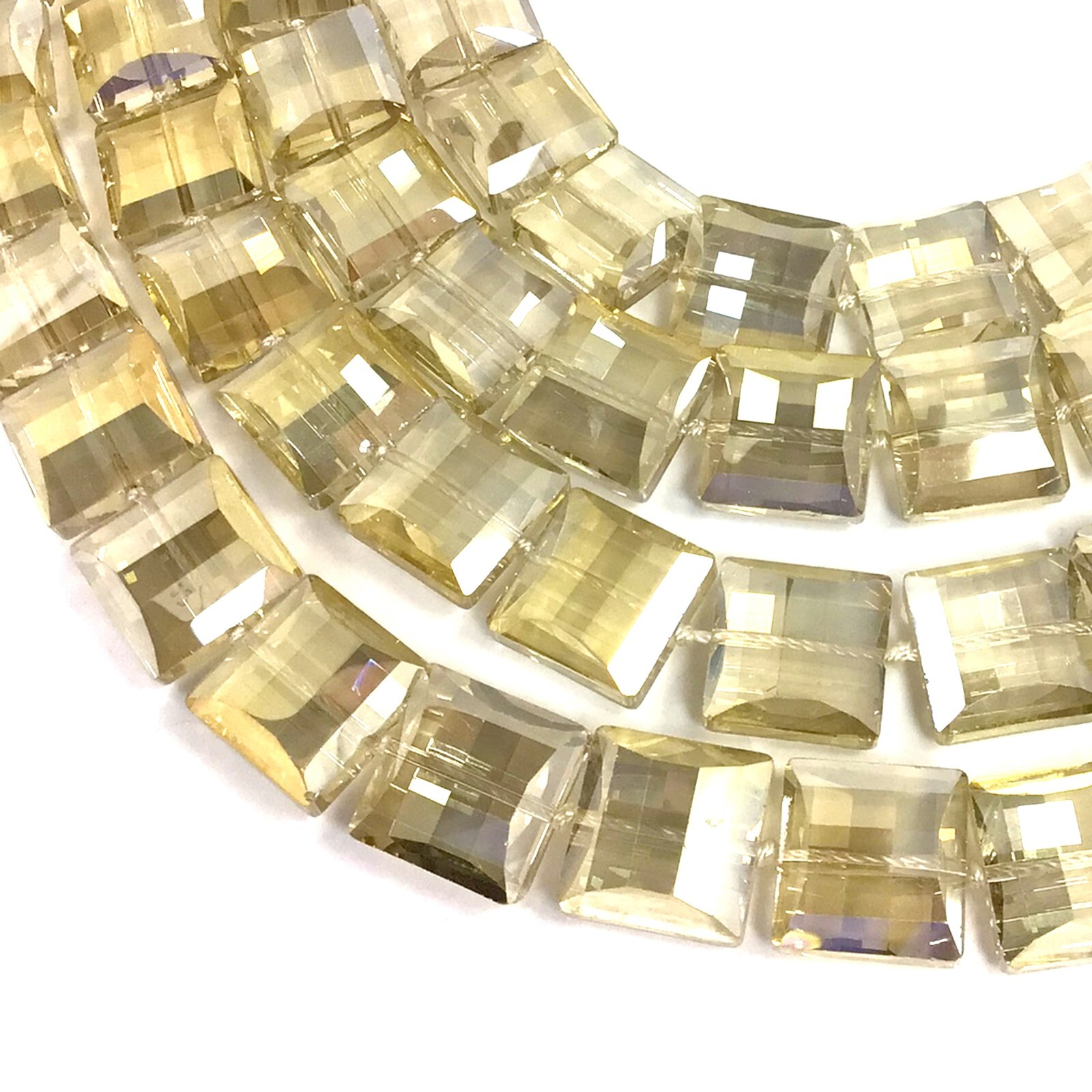 Champagne Cream Yellow Crystal Faceted Flat Square Bead 18mm Handcut 15″ 19pcs
