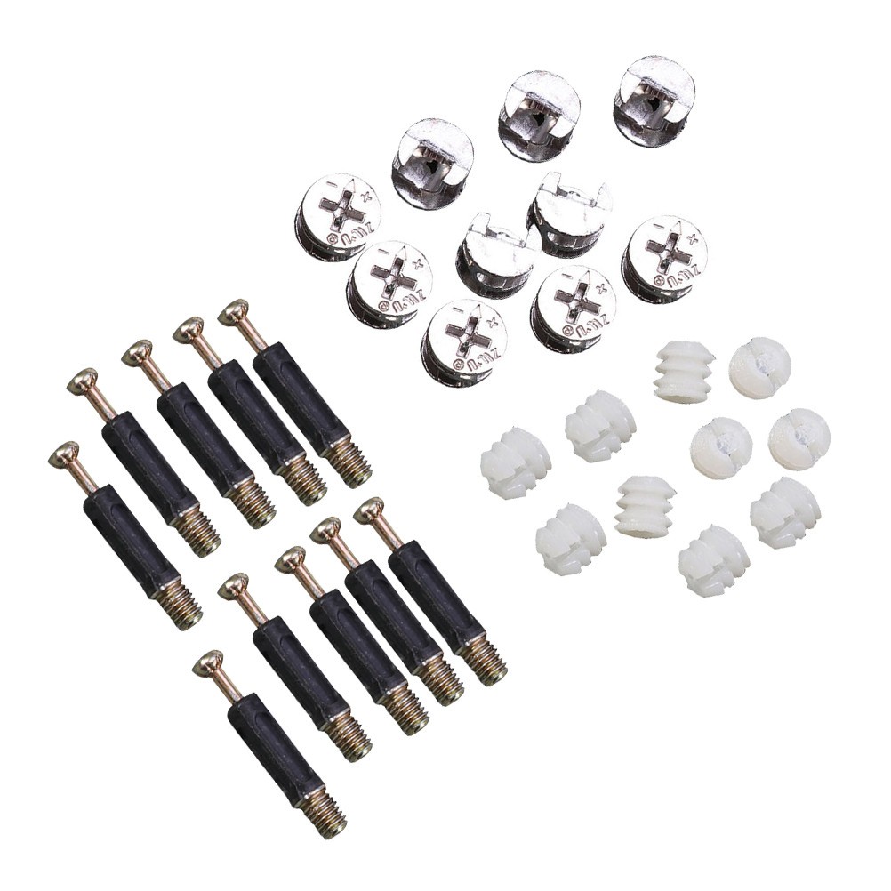 24 Sets Durable Cam Bolt Nut Dowels Furniture Fasteners Plastic Zinc Alloy Metal