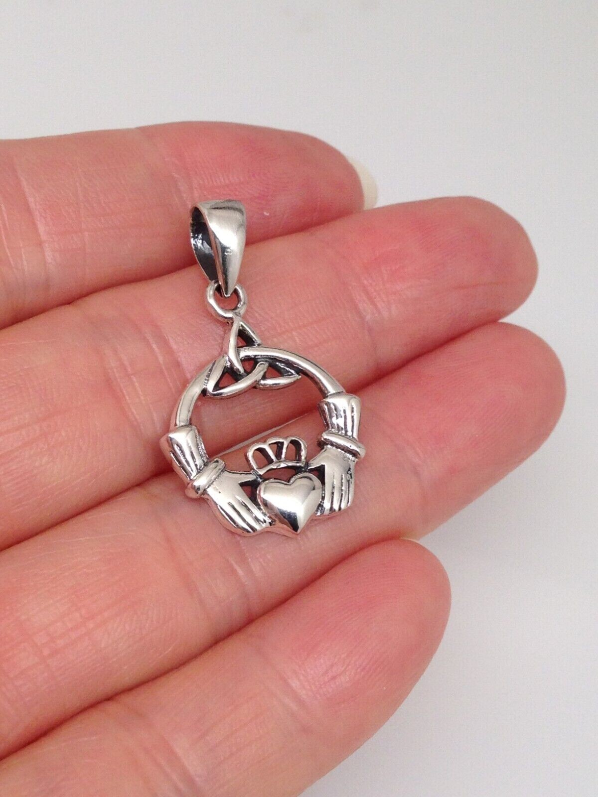 925 Sterling Silver Celtic Claddagh Pendant Men Women 19mm(0.75″)/28mm(1.1″)
