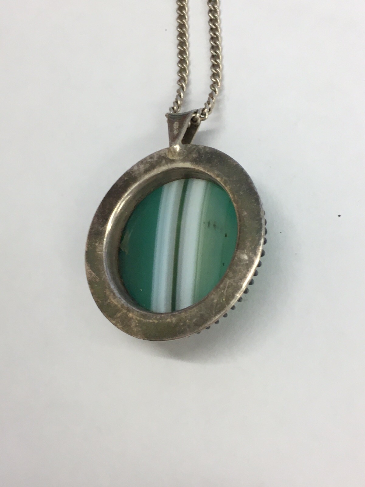 Vintage Solid Silver Retro Swedish Pendant Necklace W/Agate 16.7grams