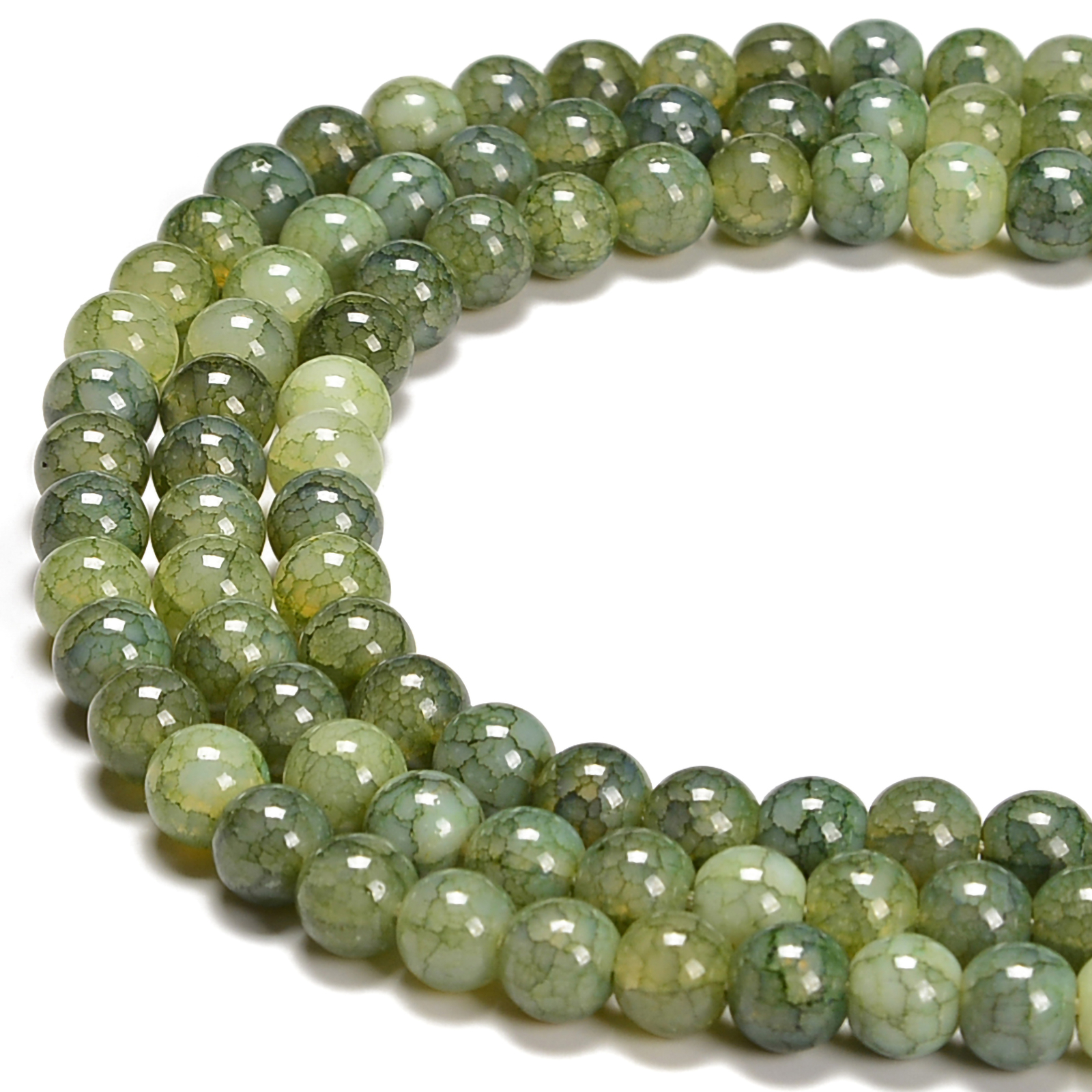 Light Green Crackle K9 Crystal Glass Smooth Round Beads 6mm 8mm 10mm 15.5″ Str