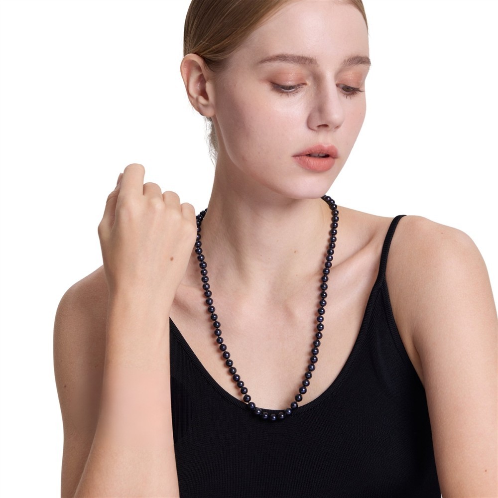 Long 24″ Inch ROUND 9-10mm Black Pearl Necklace Genuine Cultured Freshwater