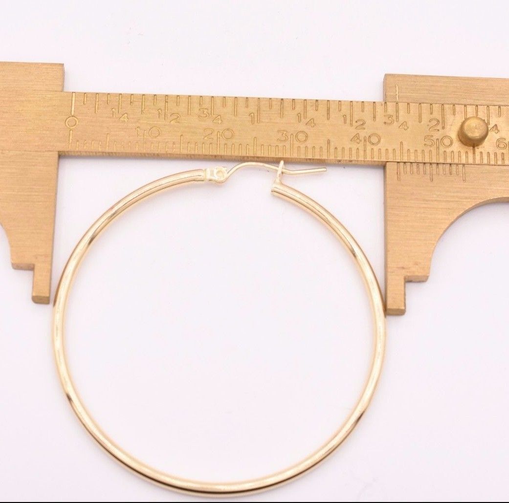 1 3/4″ 2mm X 45mm Large Shiny Plain Hoop Earrings REAL 10K Yellow Gold 2.6grams