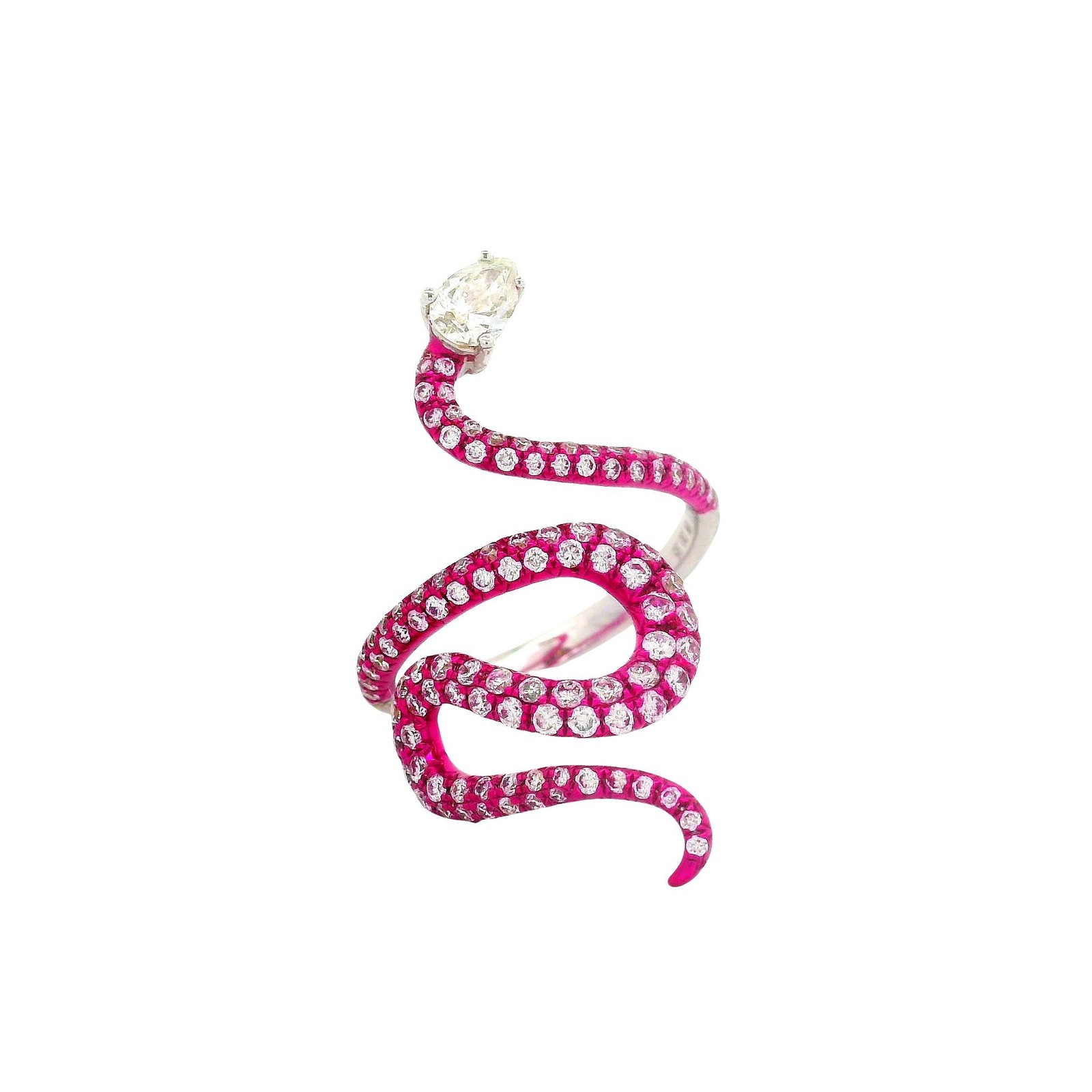 Diamond 18K White Gold Pink Rhodium Serpent Ring