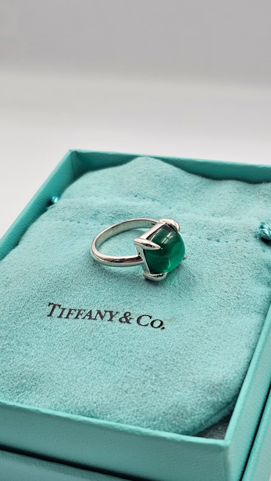 Tiffany & Co. Paloma Picasso Silver Chrysoprase Sugar Stack Cushion Band Ring 8