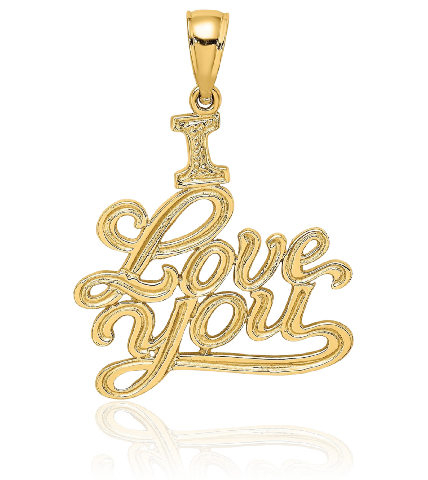 14K Solid Yellow Gold Medium I Love You Pendant Necklace 24.7mm 1 inch