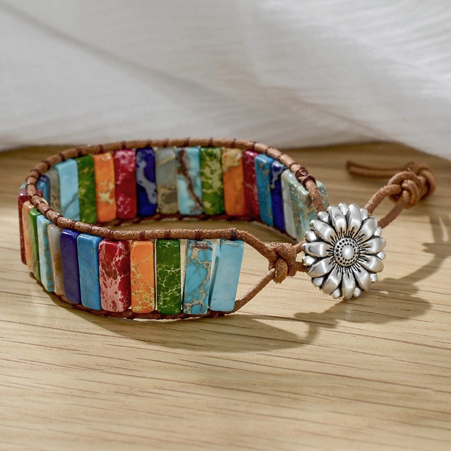 Chakra Healing Bracelet with Sunflower Button – Perfect Gift for Loved Ones