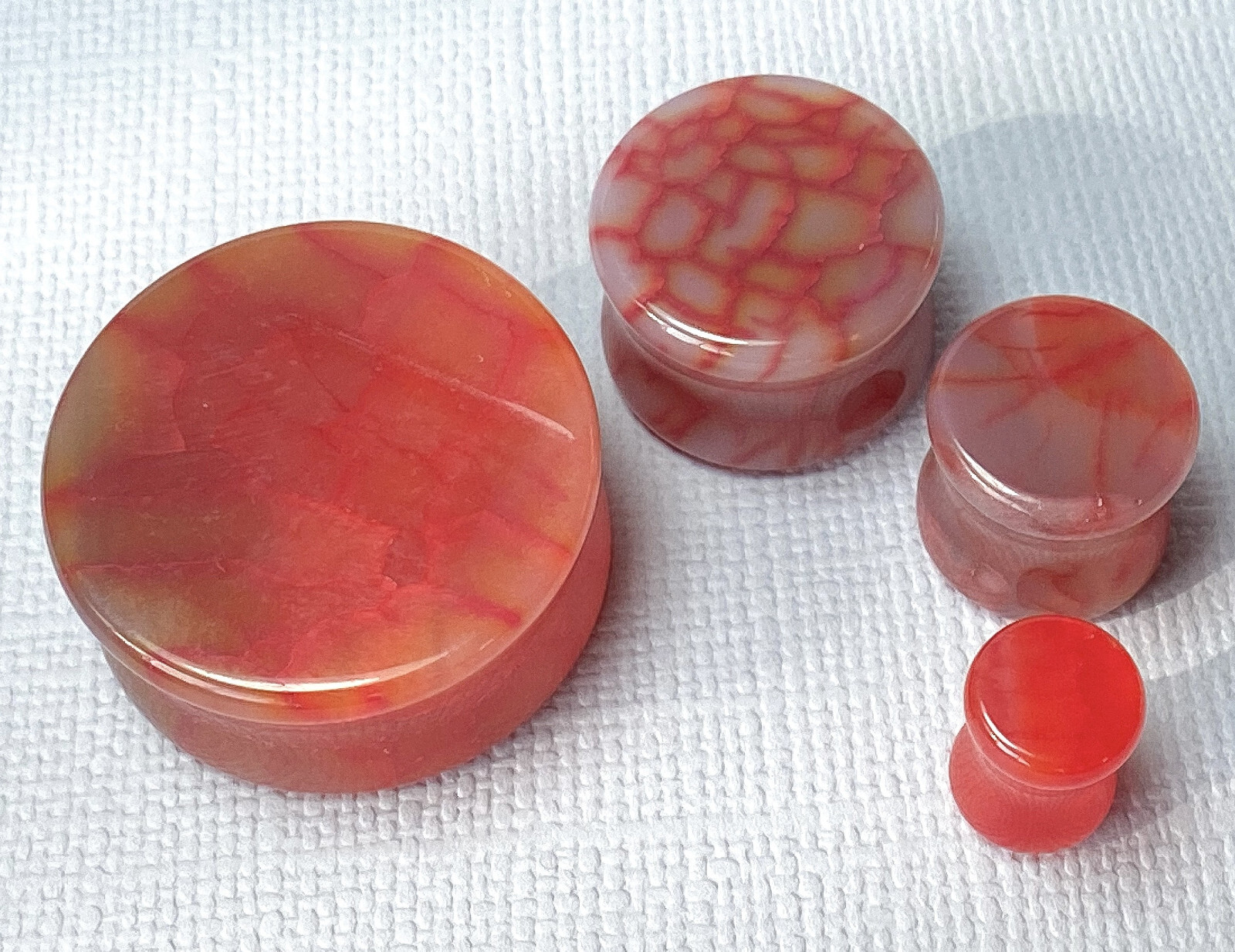 PAIR Red Dragons Vein Agate Stone Double Flare Plugs Organic Earlets Gauges
