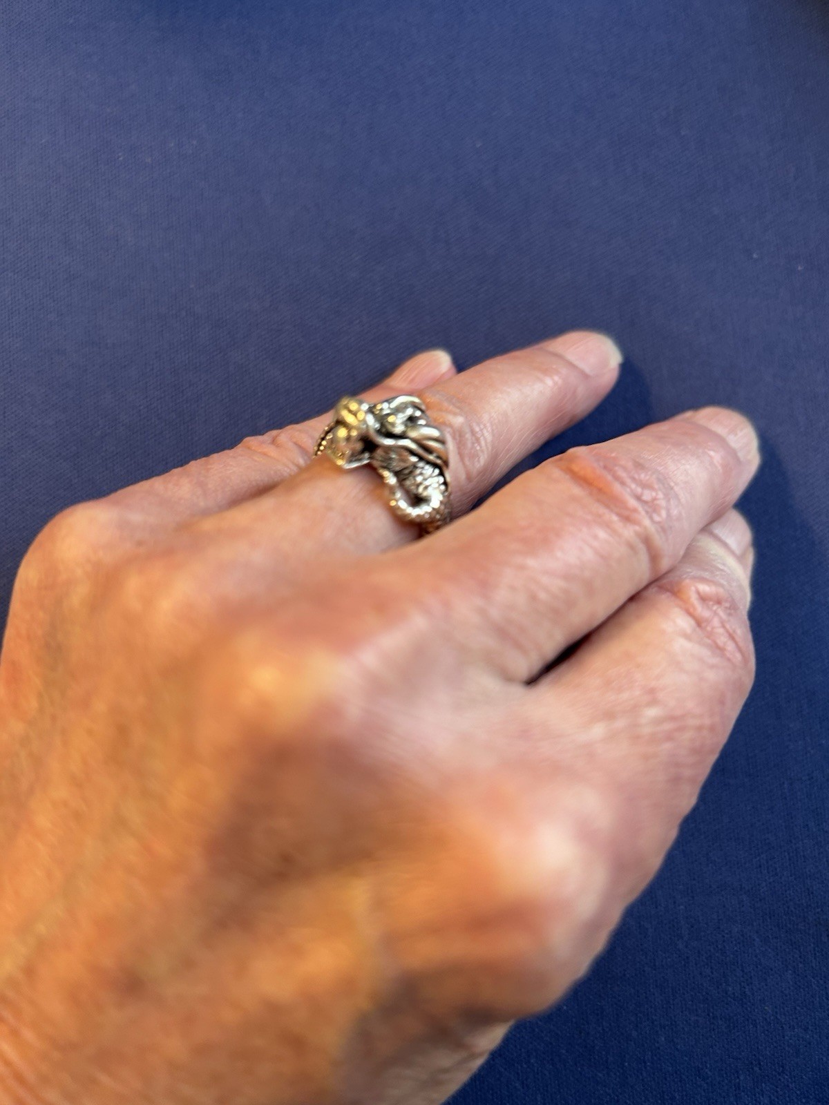 Vintage sterling silver Peter Stone dragon with ball great detail ring size 8