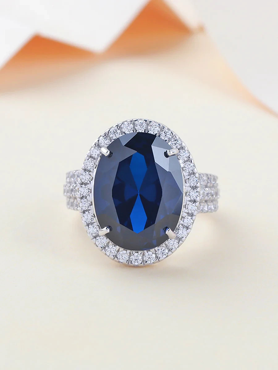5.00 Ct Oval Natural Sapphire & Diamond Engagement Ring 14K White Gold Size 7