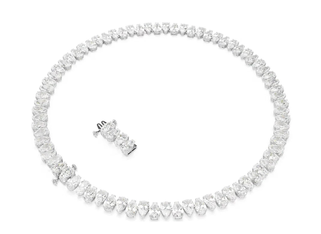 Swarovski Matrix Tennis necklace Pear cut, White, Rhodium plated