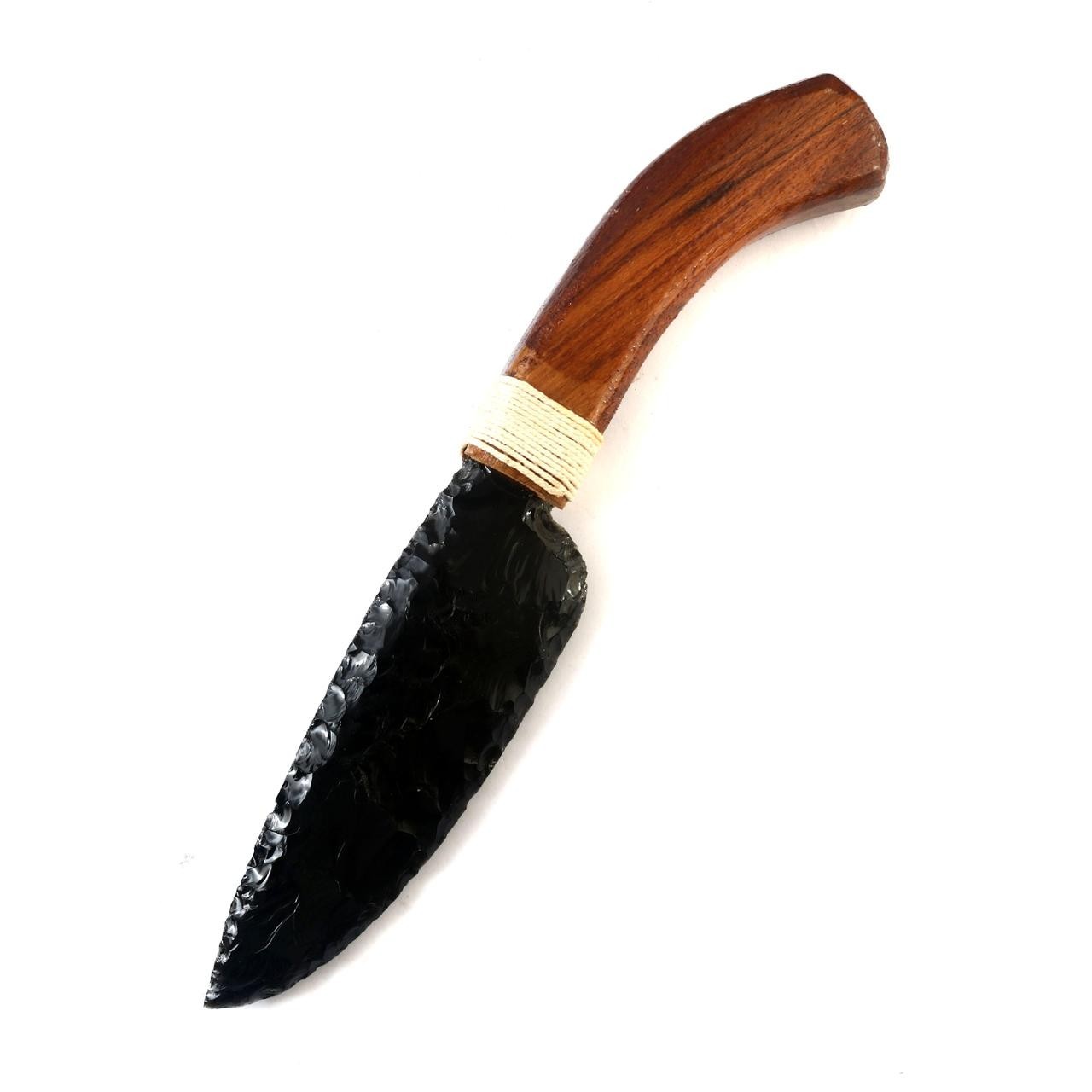 10″ Black Obsidian Glass Knife – Handmade Crystal Blade with Wooden Handle